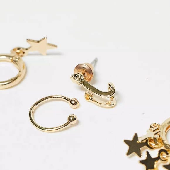🆑️ SVNX | 4-Pack Earrings w/ Star Details incl Huggie & Ear Cuffs - Picture 6 of 8